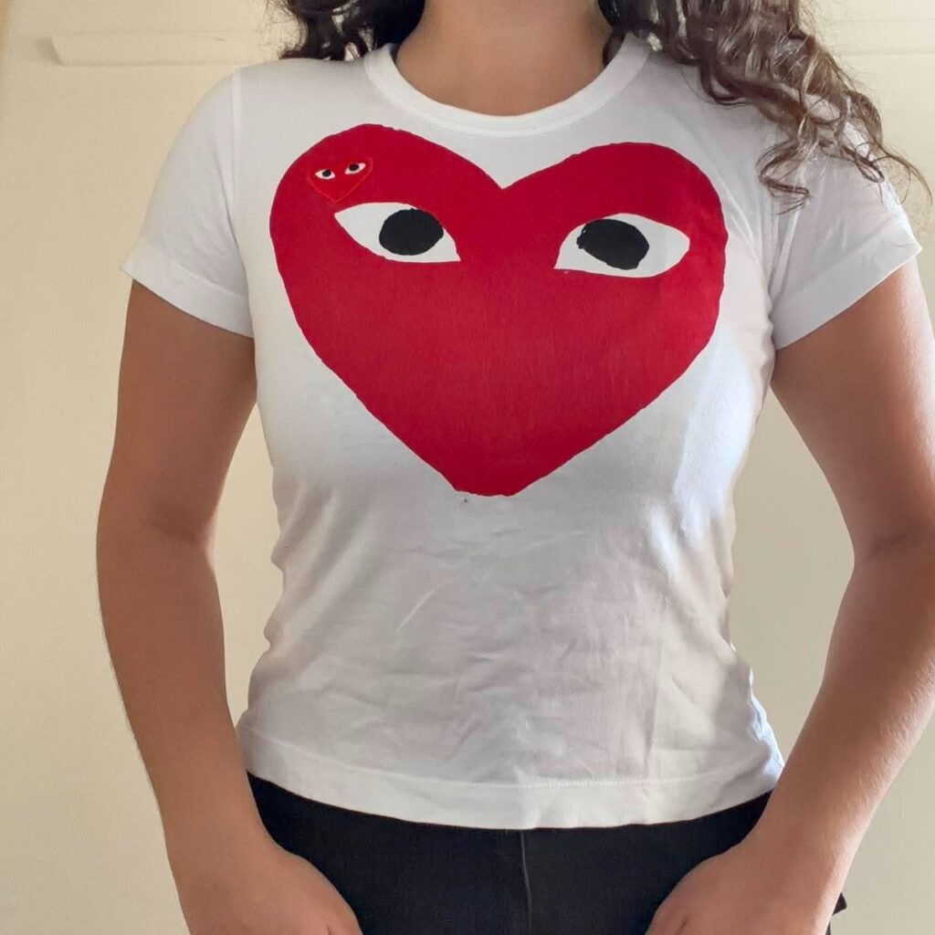 Comme des Garçon Red Heart Logo White T-Shirt