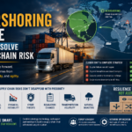 Global supply chain network showing nearshore suppliers alongside diversified sourcing regions, transportation routes, and risk monitoring systems.