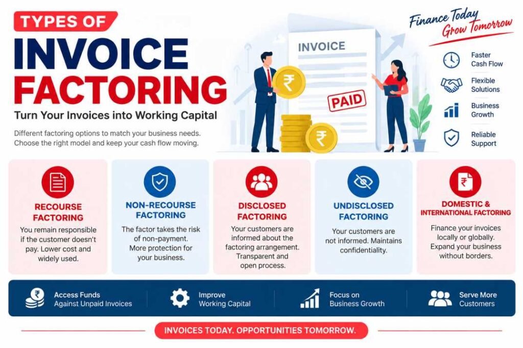 Learn the types of invoice factoring, how each option works, key benefits, risks, and how to choose the right factoring solution for your business.