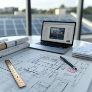 lucid-origin_A_professional_photorealistic_image_of_an_architect_s_or_engineer_s_desk_covered-0