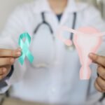 Doctor,Hands,Showing,Teal,Awareness,Ribbon,With,Cervix,Shape.,Ovarian