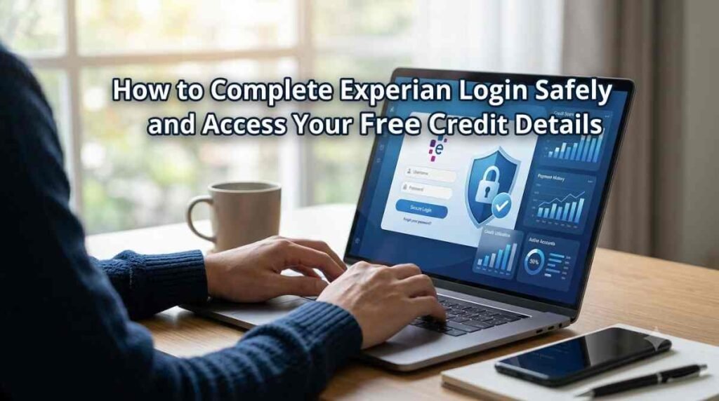 Experian login screen with a credit score dashboard
