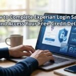 Experian login screen with a credit score dashboard