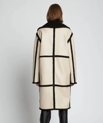 Genuine leather sherpa coat women
