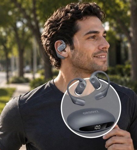 Groovz wireless earbuds with charging case for everyday listening.