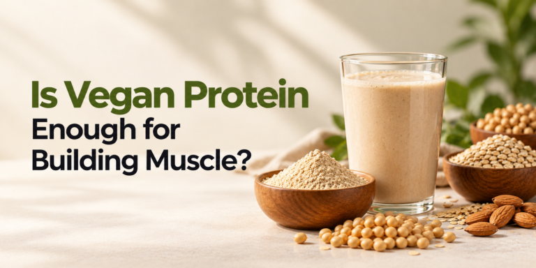 Vegan protein smoothie with plant-based protein powder and legumes for muscle building